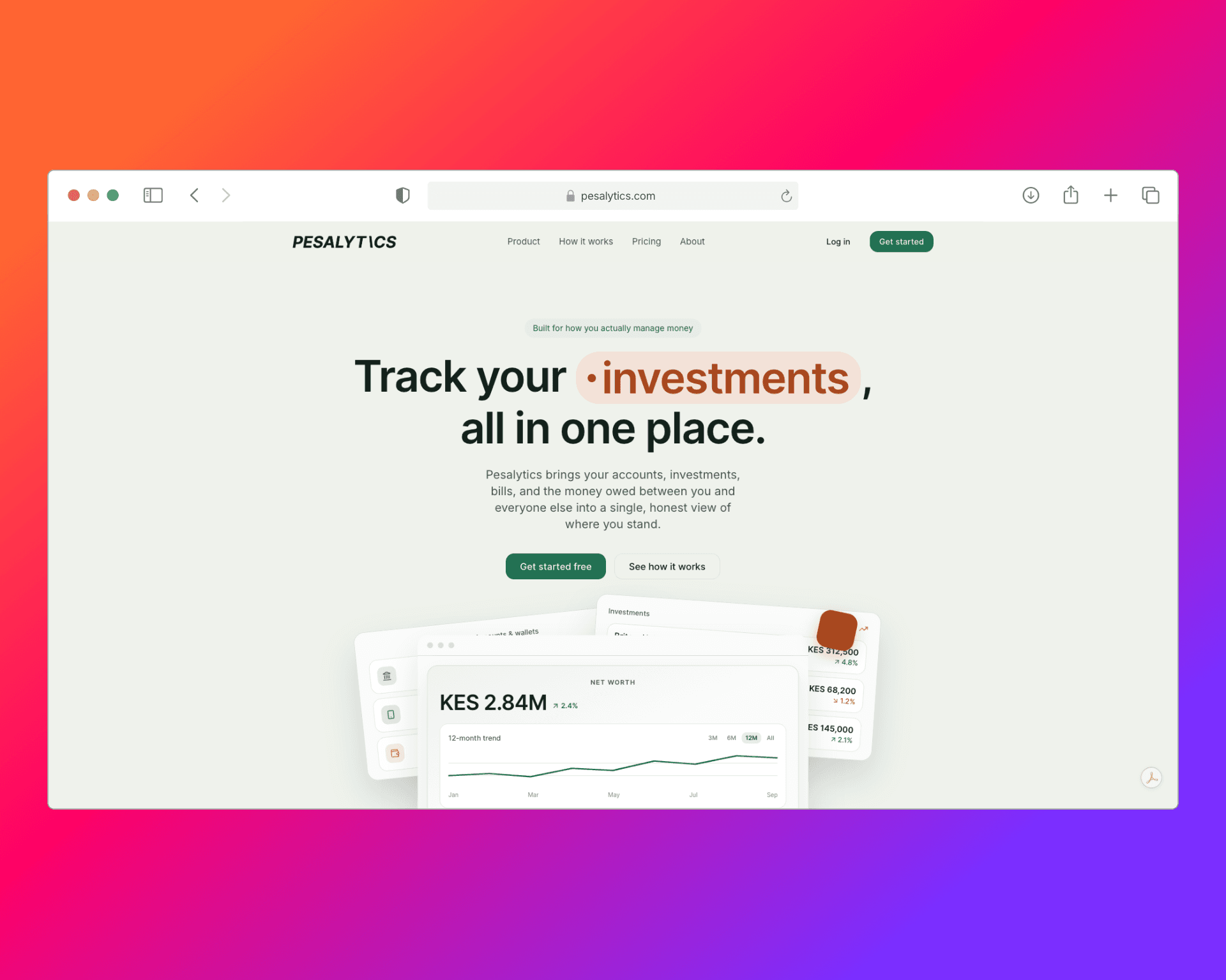 Pesalytics product screenshot